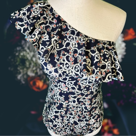 NWT Isabel Marant Etoile ‘Sicilya’ Ruffled Printed One Shoulder Swimsuit Size 40 - Picture 5 of 16